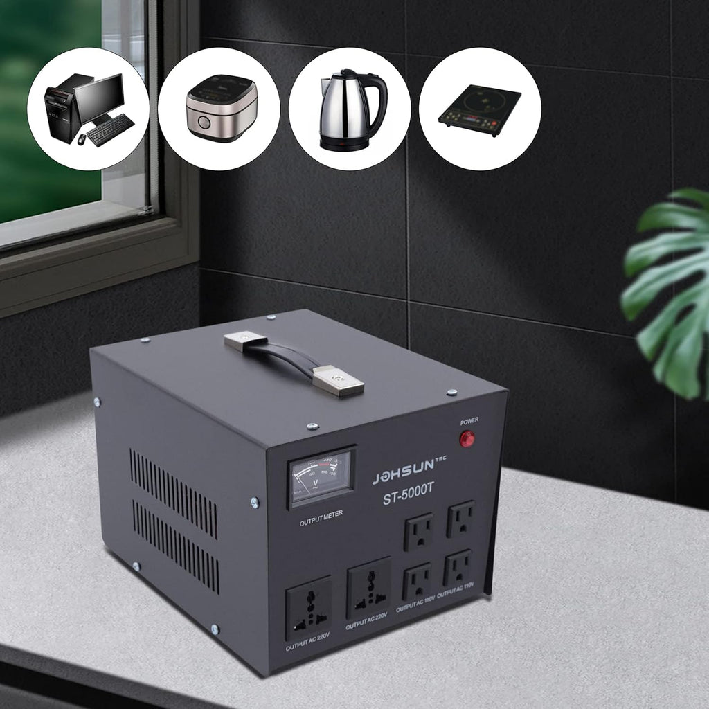 5000 Watt Voltage Transformer Converter 5KW Step Up/Down Transformer Regulator/Stabilizer 120V-220V 220V-110V Voltage with Builtin Regulator for Air Conditioners Refrigerators Washing Machines