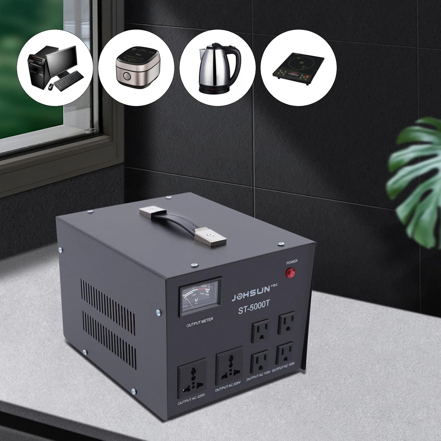 5000 Watt Voltage Transformer Converter 5KW Step Up/Down Transformer Regulator/Stabilizer 120V-220V 220V-110V Voltage with Builtin Regulator for Air Conditioners Refrigerators Washing Machines