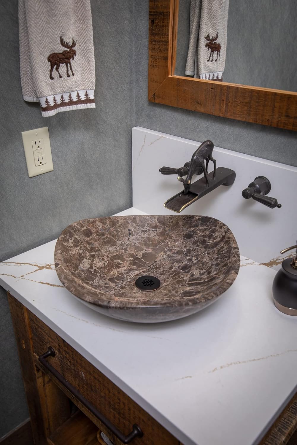 Eden Bath Round Freeform Vessel Sink, Honed Dark Emperador Marble - Stylish Bathroom Sink
