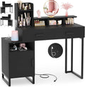 Besiost Vanity Desk, Small Vanity Desk with Power Outlet, Makeup Desk with Drawers and Cabinets, Vanity Set with Storage Shelves for Bedroom, No Mirror, Black