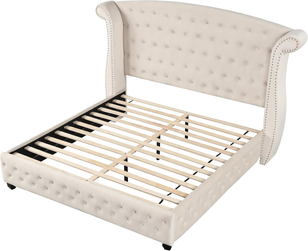 Generic King 5 Pc Bedroom Set Made with Wood in Cream