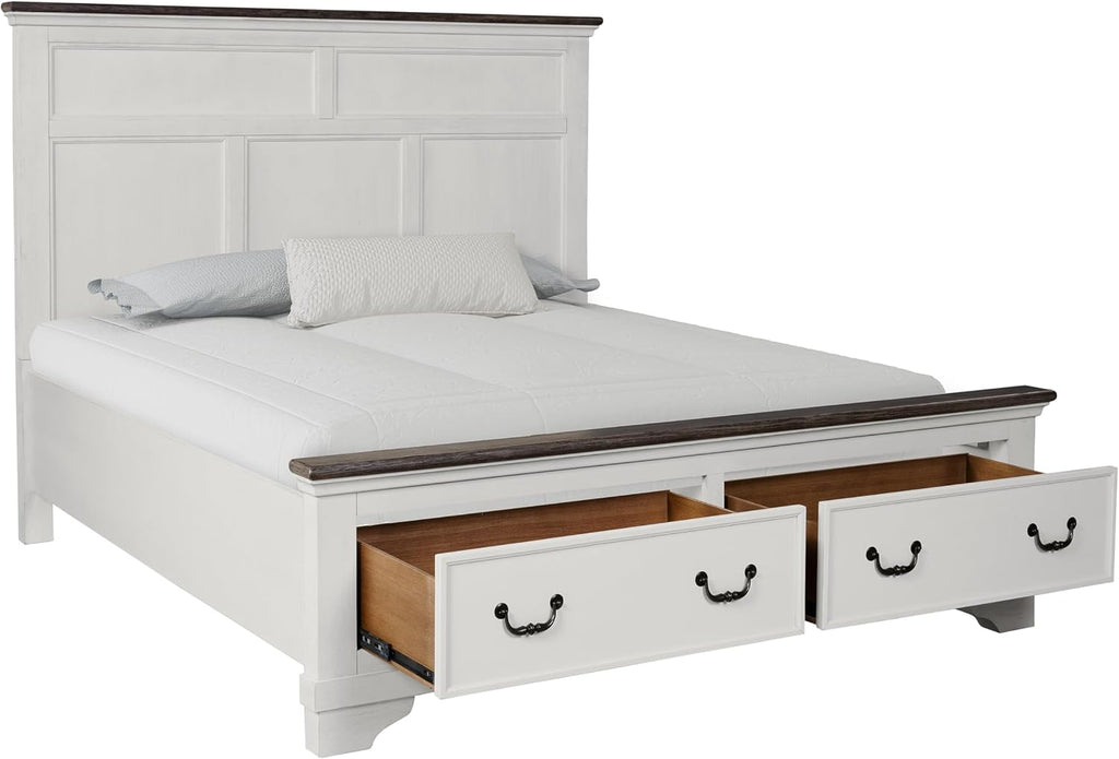 Furniture of America Roden Modern Solid Wood 5-Piece Bedroom Set with Storage Footboard, USB Chargers on Nightstand, Drop Handle Pulls, No Box Spring Needed, King, White