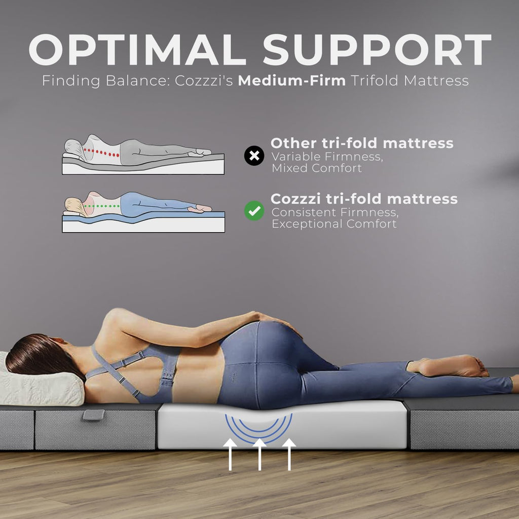 Cozzzi Foldable Mattress Queen Size for Floor and Traveling with Removable Cover - Lightweight and Portable Folding Mattress for Adults & Kids - Compact and Easy to Storage (75in x 58in x 4in)