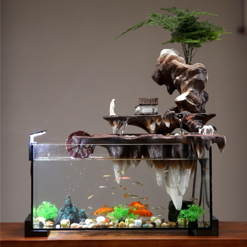 Water Fountains Indoor Fish Tank Living Room Water Flow Ornaments Circulating Water Wheel Office Decoration Porch Landscaping Rockery Humidifier Tabletop Fountain(A)
