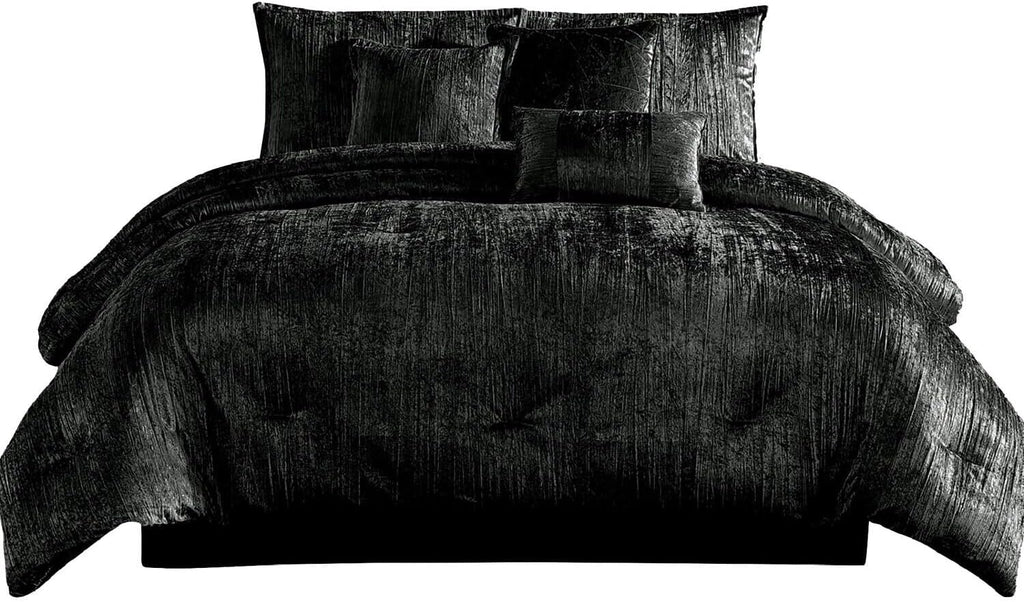 HomeStock King Comforter Set - 7 Piece Velvet Bedding - Black