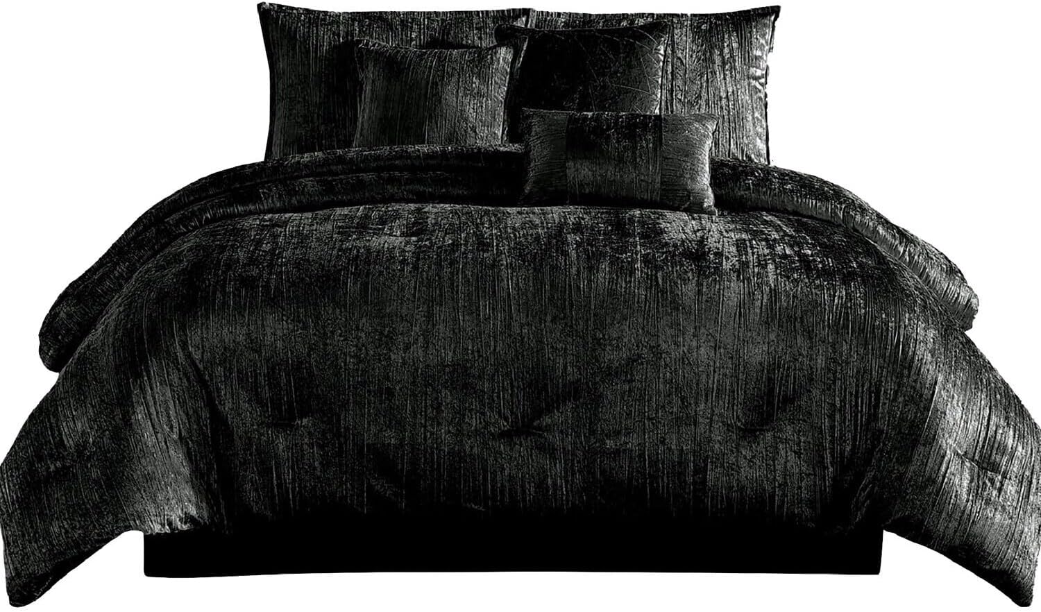 HomeStock King Comforter Set - 7 Piece Velvet Bedding - Black