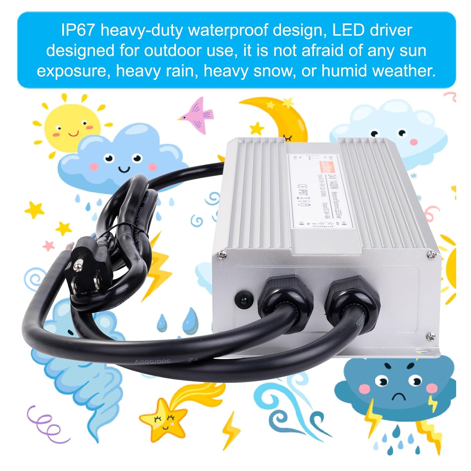 LED Driver 24V 1400W Waterproof Power Supply AC 90-130V to DC 24V58A Low-Voltage Transformer IP67 Switching Power Supply Suitable for high-Power LED Lighting and Any 24V DC Equipment