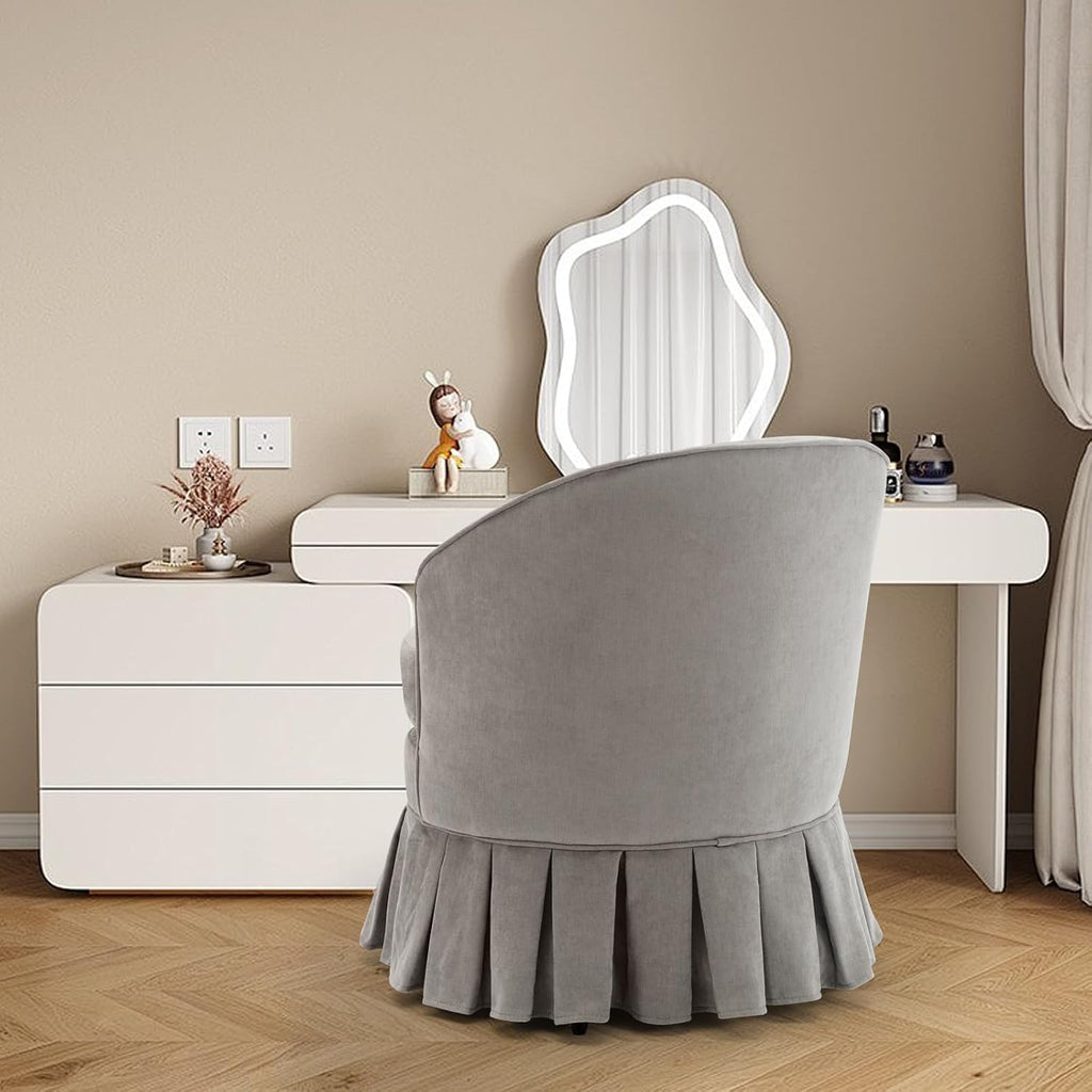 GarveeHome Vanity Stool, Upholstered Tall Back Arm Chair w/Side Pockets, Wood Legs Comfortable Dressing Piano Bench Chair for Vanity for Makeup Room, Bathroom