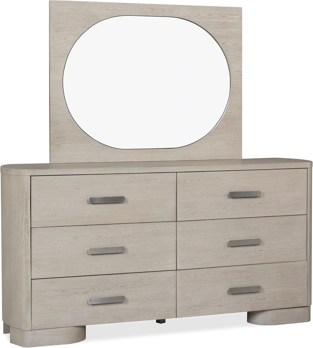 Furniture of America Nainsted Modern Wood 5-Piece Bedroom Set with Padded Headboard, USB Chargers on Nightstand, Metal Slide Glides, Rounded Edges, Box Spring Needed, King, White Oak