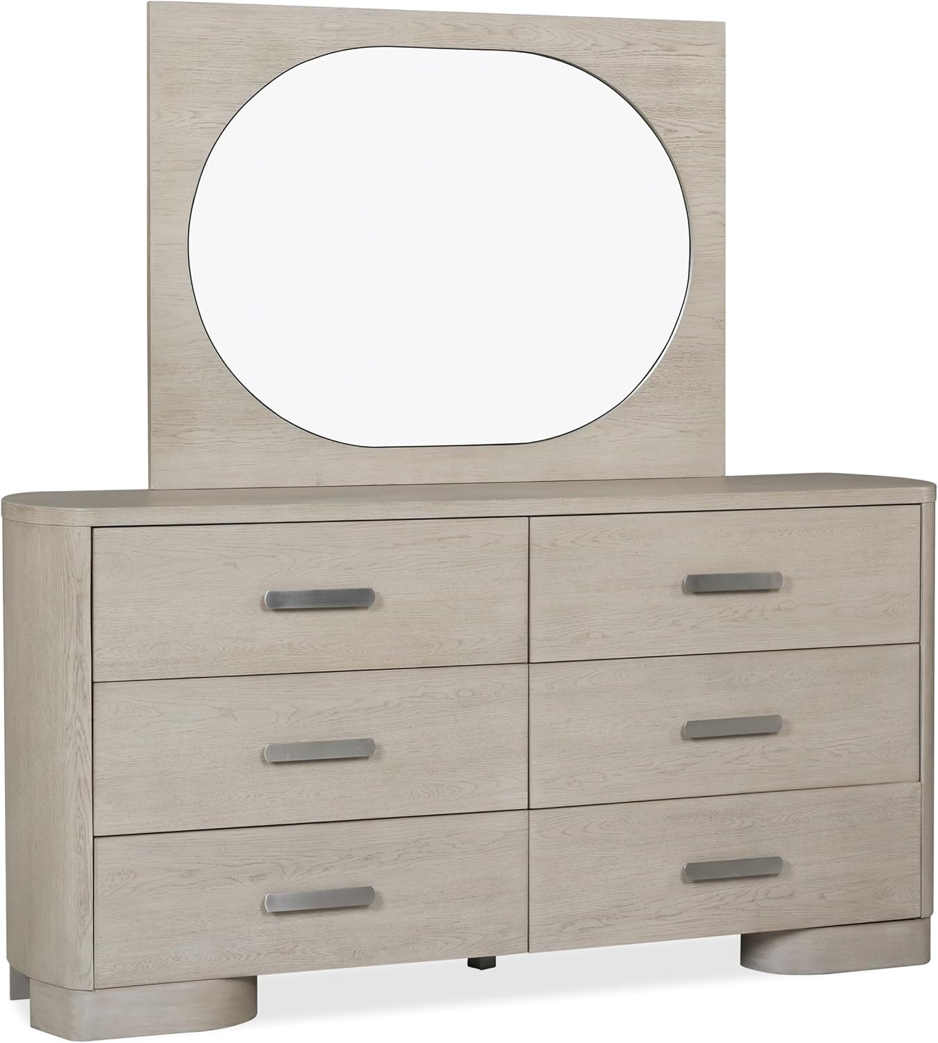 Furniture of America Nainsted Modern Wood 5-Piece Bedroom Set with Padded Headboard, USB Chargers on Nightstand, Metal Slide Glides, Rounded Edges, Box Spring Needed, King, White Oak