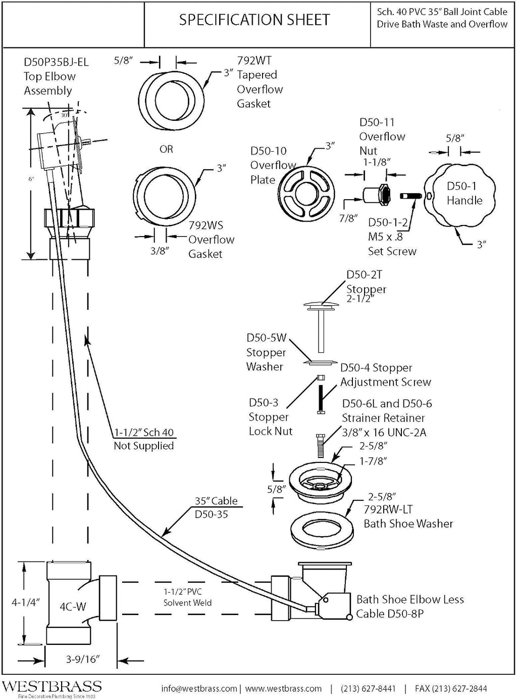 Westbrass D50P35BJ-07 35' Ball Joint Schedule 40 PVC Cable Drain, Satin Nickel