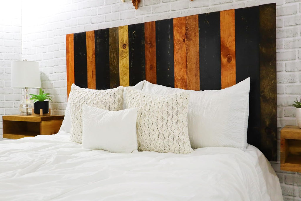 Barn Walls Cabin Mix Signature Design, Multicolored Solid Wood Headboard, Floating Panels, Wall Mount, Adjustable Height, Easy Assembly, Queen Size