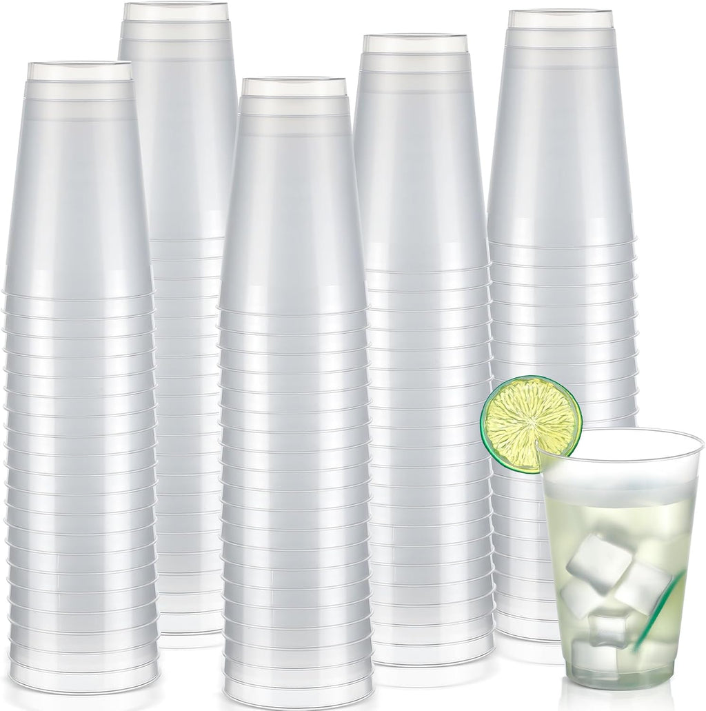 Jingmore 500 Pcs Frosted Plastic Cups Bulk - 12 oz Disposable Clear Drinking Frosted Cups for Stadium Events Home, Party, Birthday Supplies