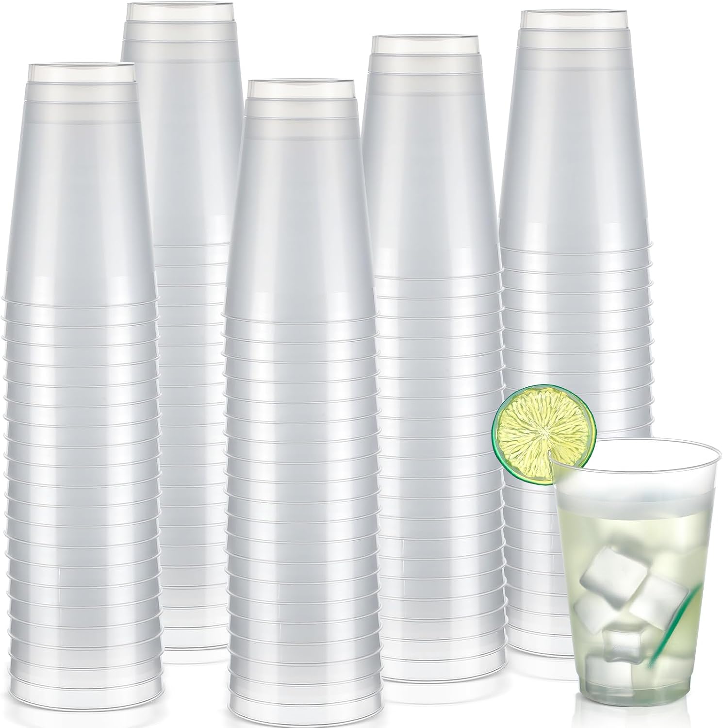 Jingmore 500 Pcs Frosted Plastic Cups Bulk - 12 oz Disposable Clear Drinking Frosted Cups for Stadium Events Home, Party, Birthday Supplies