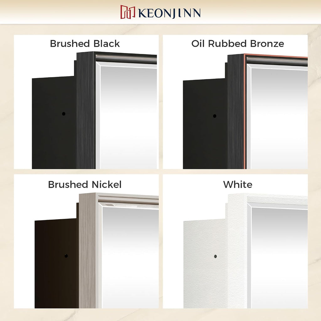 Keonjinn 16' x 24' Medicine Cabinets with Mirror for Bathroom, Oil Rubbed Bronze, Fully Assembled, Recessed or Surface Wall-Mounted, Aluminum Framed, Farmhouse Bathroom Mirror with Storage Cabinet