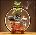 Indoor Water Fountain Tabletop Fountains Indoor Relax Tabletop Fountain with Glass Fish Tank Wooden Base and Led Lights,B