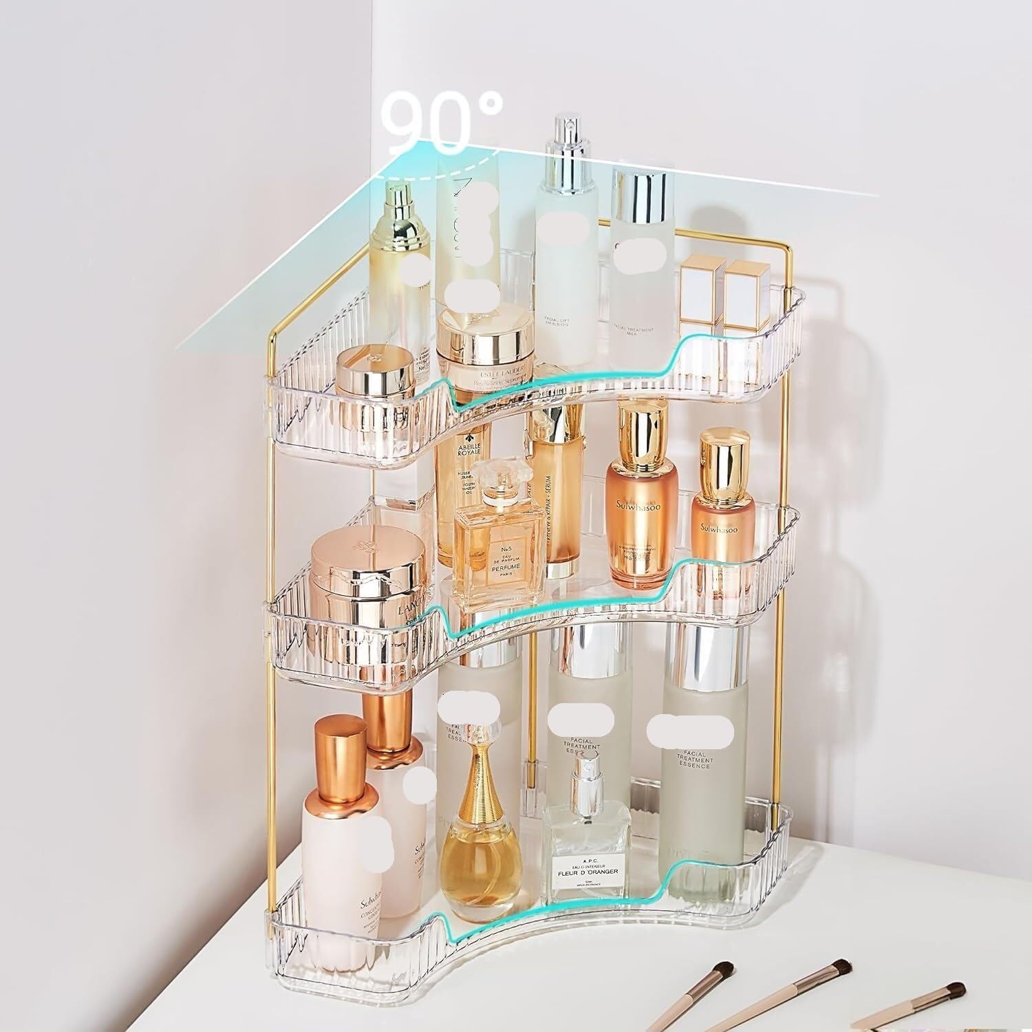 Skincare Organizers, 3 Tier Makeup Organizer for Bathroom Corner Vanity Countertop Makeup Organizer Holder Cosmetics Skincare Storage Counter(Amber)