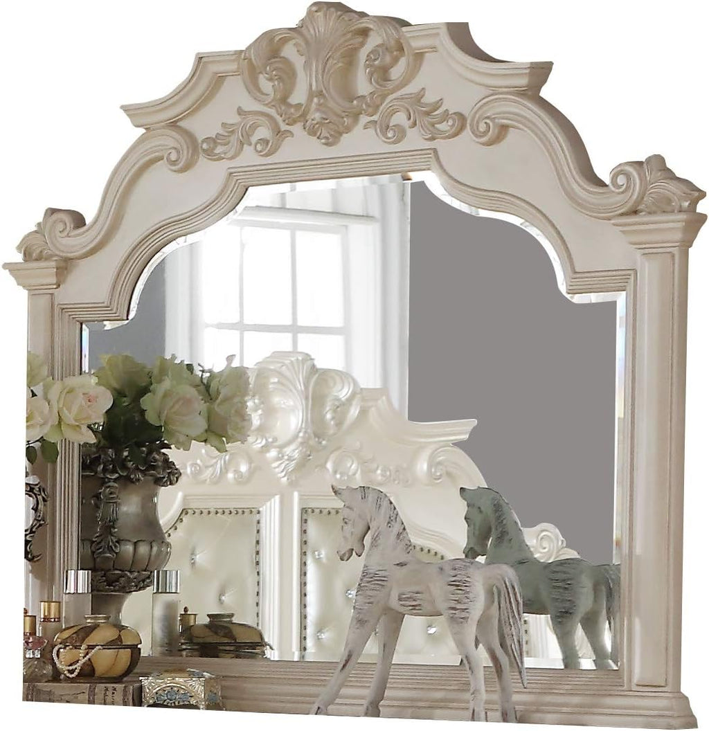 First of a Kind Victoria Off White Traditional 4 Piece Queen Bedroom Set with Upholstered Tufted Headboard Elegant European Inspired Design Coordinated Furniture Collection