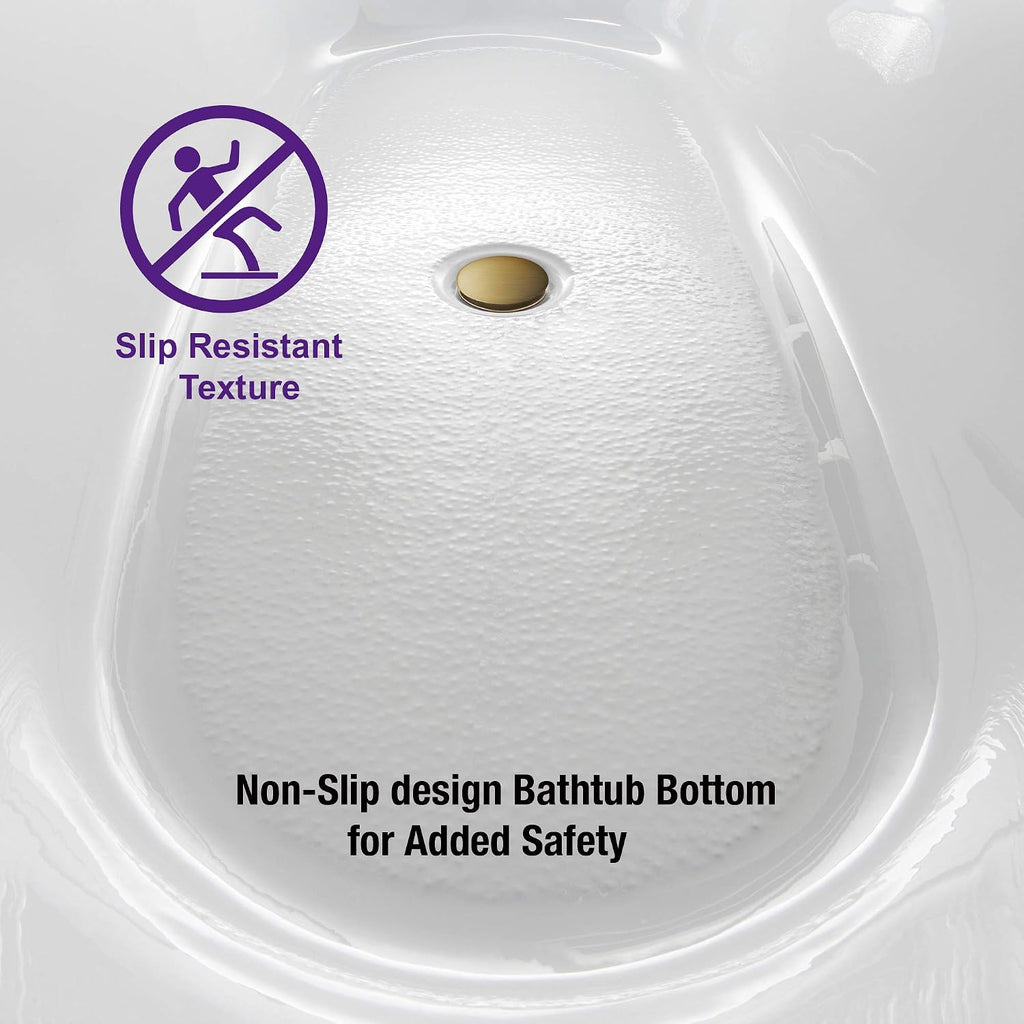 WOODBRIDGE 67'Freestanding White Acylic Soaking Bathtub with White Pillow,Drain and Overflow in Brushed Gold,BTA1508 -BG-Drain &O+ Pillow