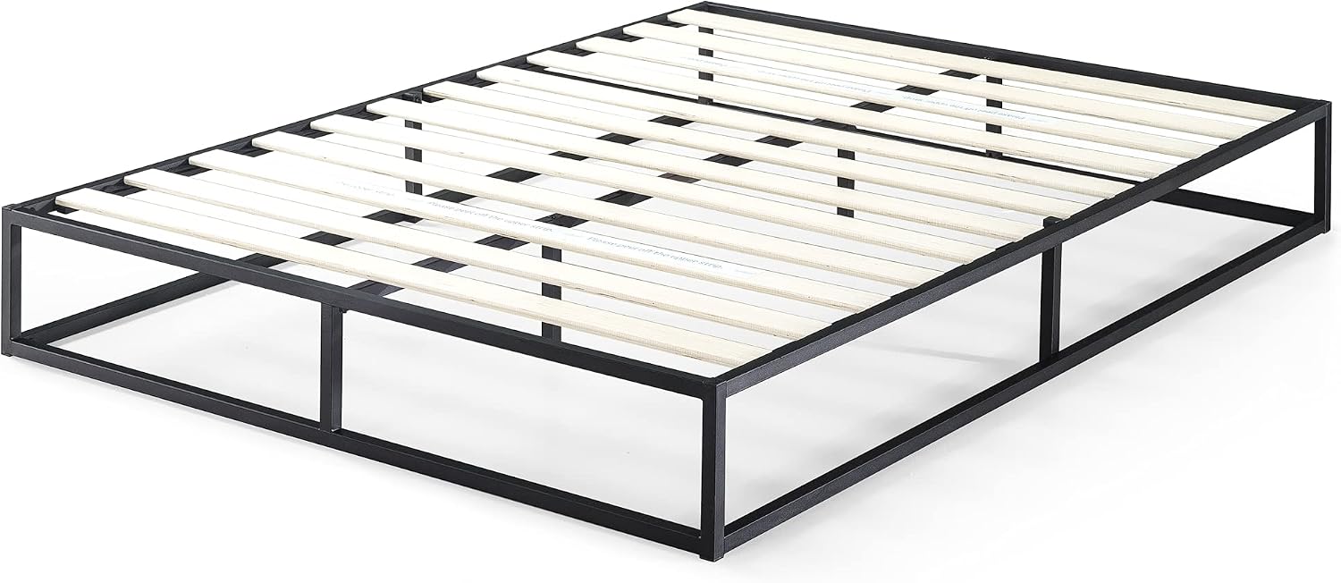 Modern Studio 10 Inch Platforma Low Profile Bed Frame/Mattress Foundation/Boxspring Optional/Wood slat support, Full, Black