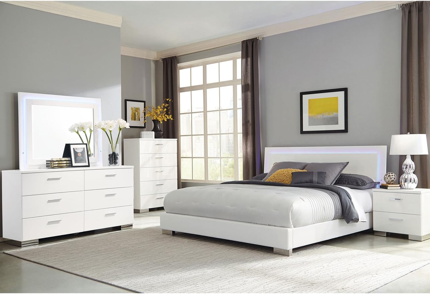 White High Gloss 5-piece Eastern King Bedroom Set