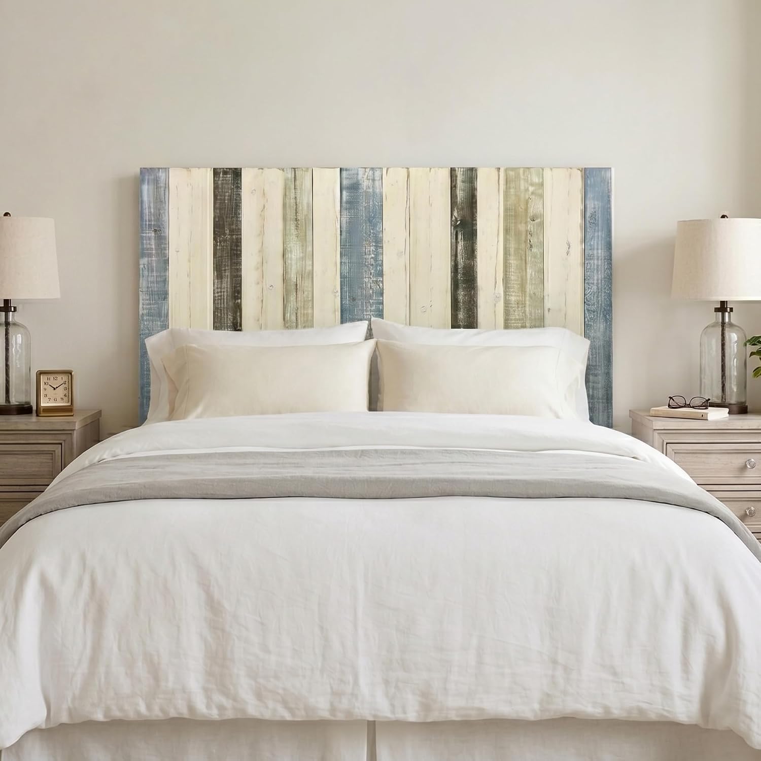 Barn Walls Full Wood Headboard - Farmhouse Mix Design - Wall Mounted Floating Headboard for Full Bed - Handcrafted Solid Wood - Easy No-Drill Installation