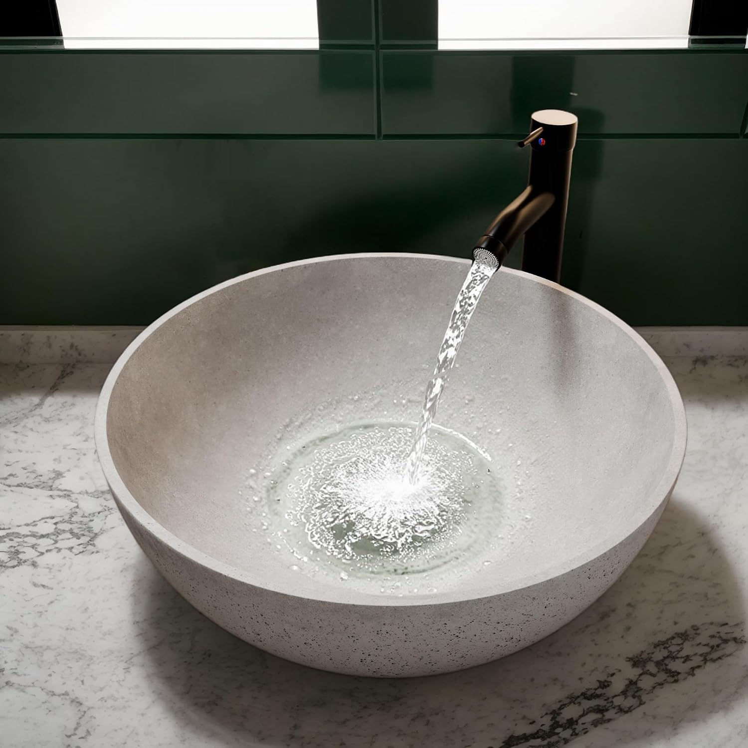 Design Vessel Sink Concrete Bathroom Sink above Counter Small Vessel Sink Bathroom Sink Bowl Countertop Modern Sinks with Faucet and Drain Combo 15.7' Round Gray