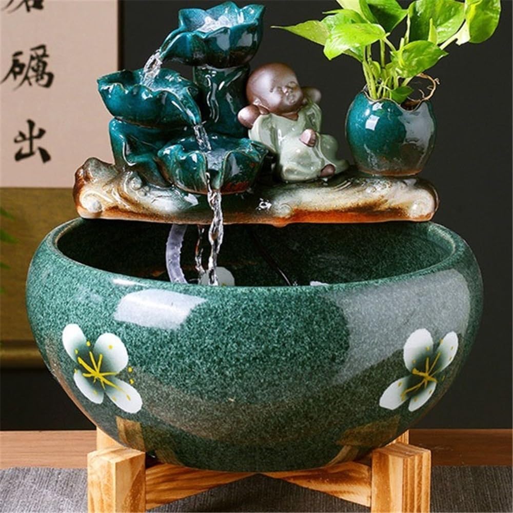 Indoor Waterfall Fountain Ceramic Fish Tank Circulating Water Flow Ornament Indoor Tabletop Fountain,XL