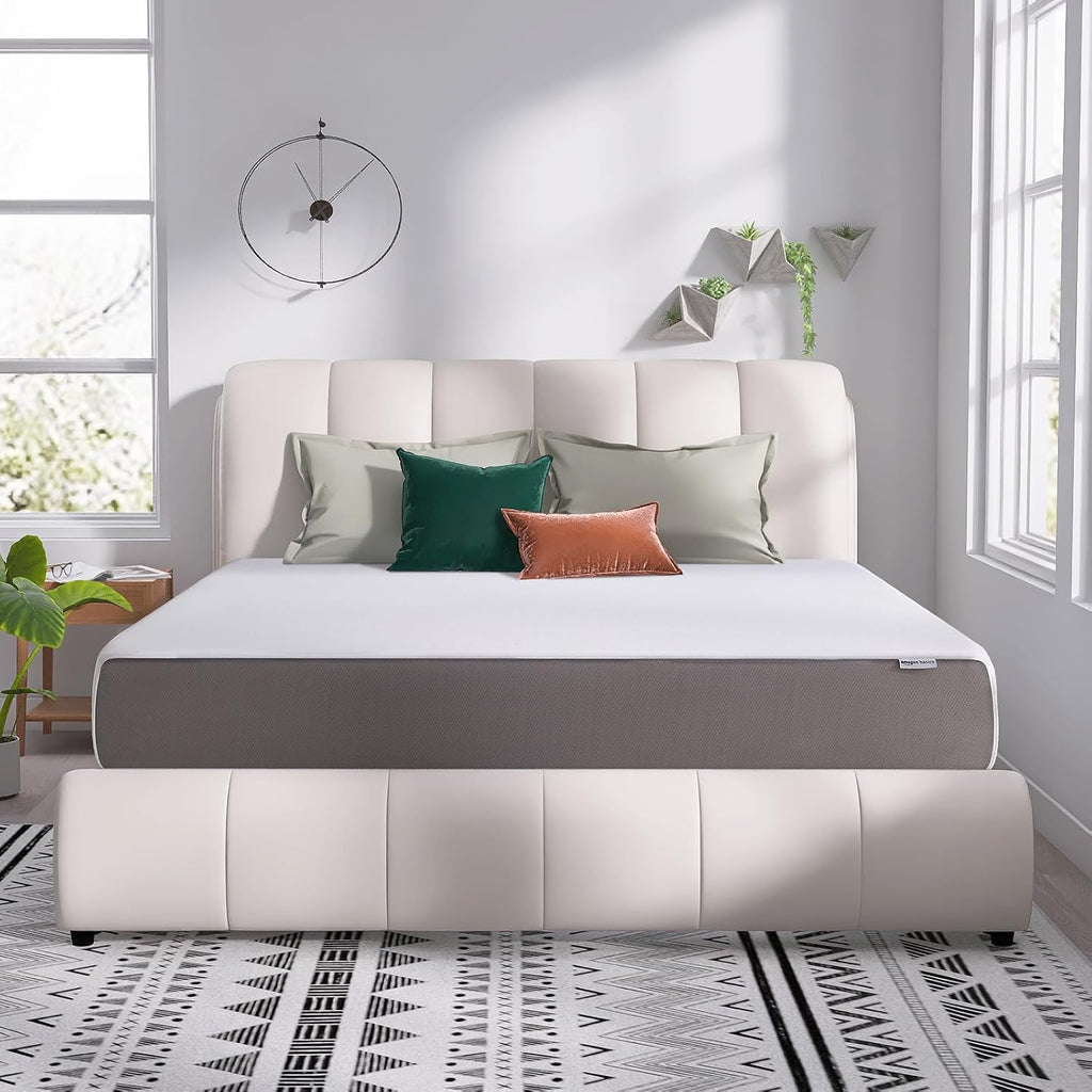 Amazon Basics Breathable Memory Foam Mattress, Medium Firm, 12 Inch, California King, White/Grey