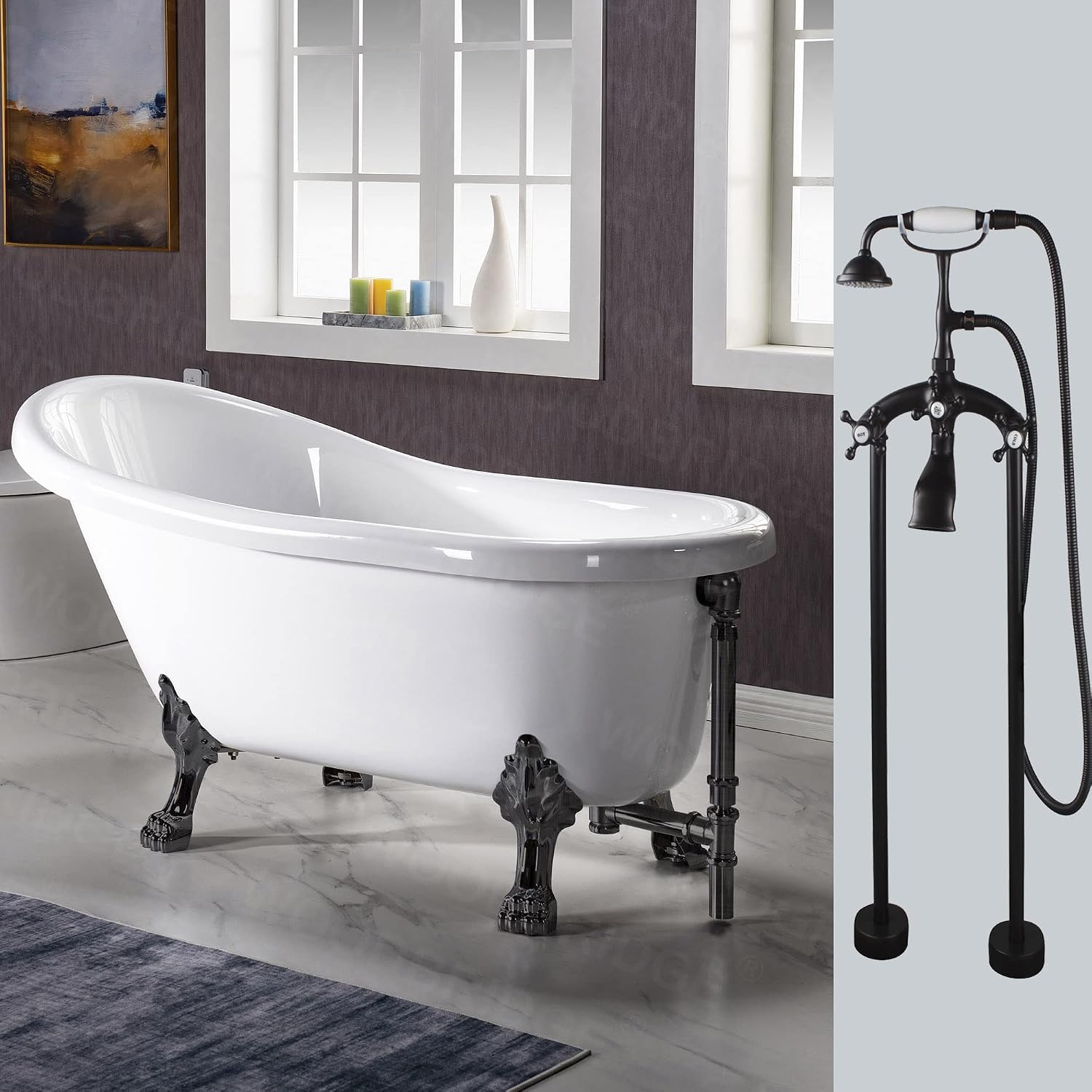 WOODBRIDGE BTA1521-ORB-Feet Drain + ORB Faucet Bathtub, Oil-Rubbed Bronze