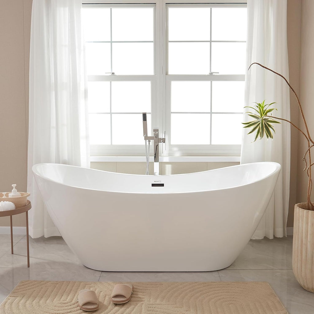 Vanity Art 71' Freestanding Bathtub | Free Standing Tub Stand Alone Tub with Contemporary Design for Soaking and Bathing, Overflow and Pop-up Drain with UPC Certified, Acrylic, VA6517-ORB