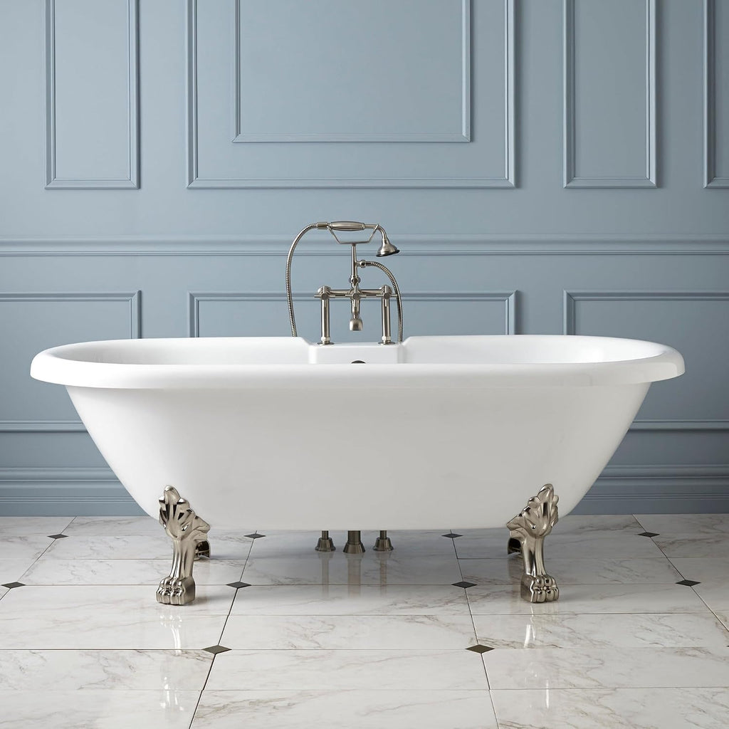 Signature Hardware 479955 Audrey 59' Acrylic Clawfoot Tub with Integrated Overflow, Lion Paw Feet and Tap Deck - Less Drain Assembly