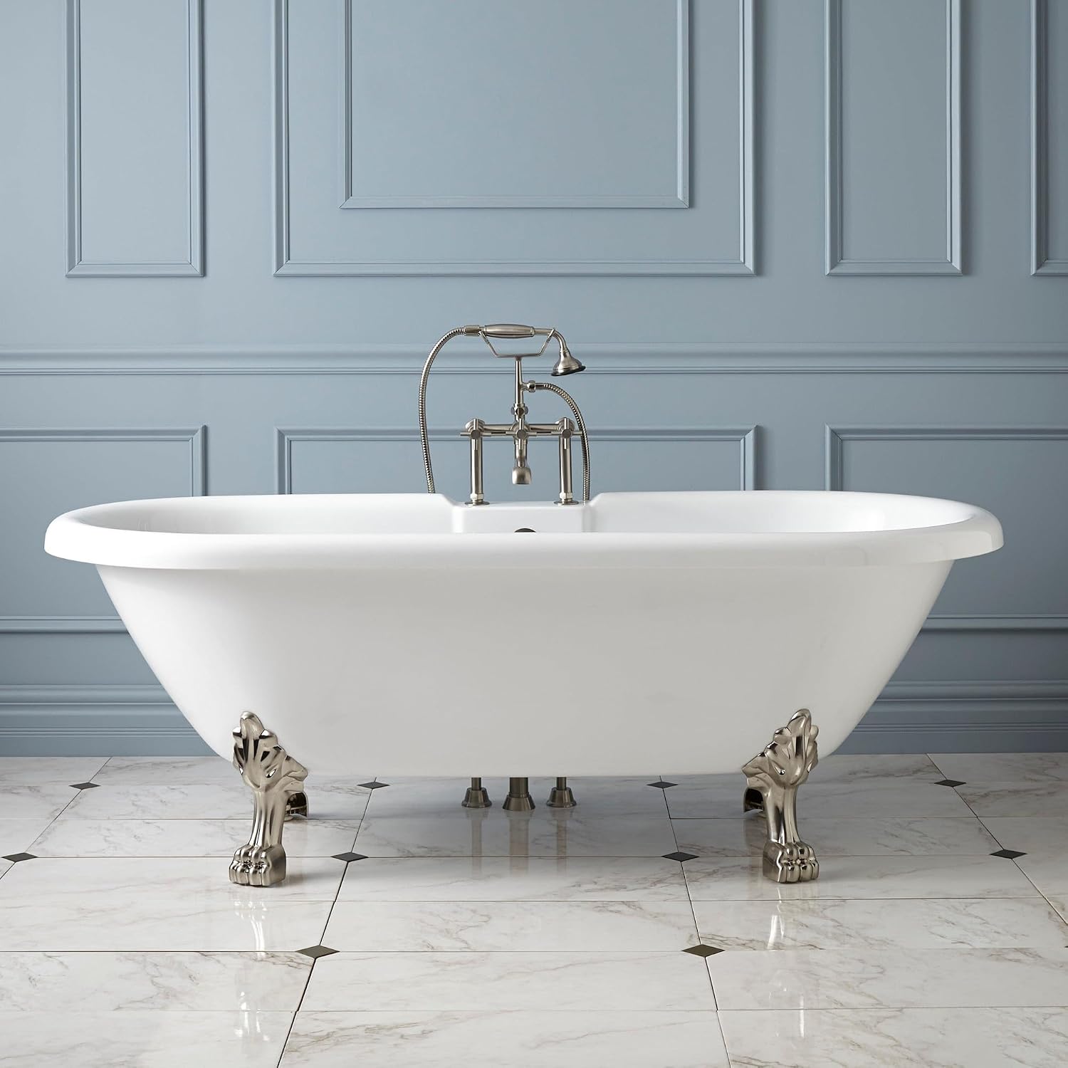 Signature Hardware 479955 Audrey 59' Acrylic Clawfoot Tub with Integrated Overflow, Lion Paw Feet and Tap Deck - Less Drain Assembly