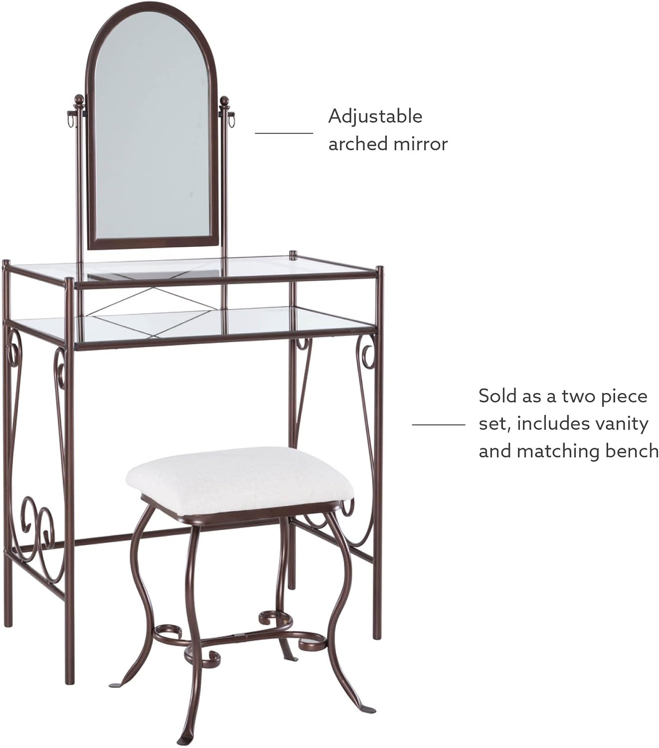 Linon Clarisse Metal Vanity Set (58950MTL-01-KD-U)