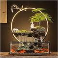 Waterfall Tabletop Fountain Flowing Water Lucky Ornament with Glass Aquarium and Lamp Ring Home Office Tabletop Decoration Indoor Fountain (Color : B)