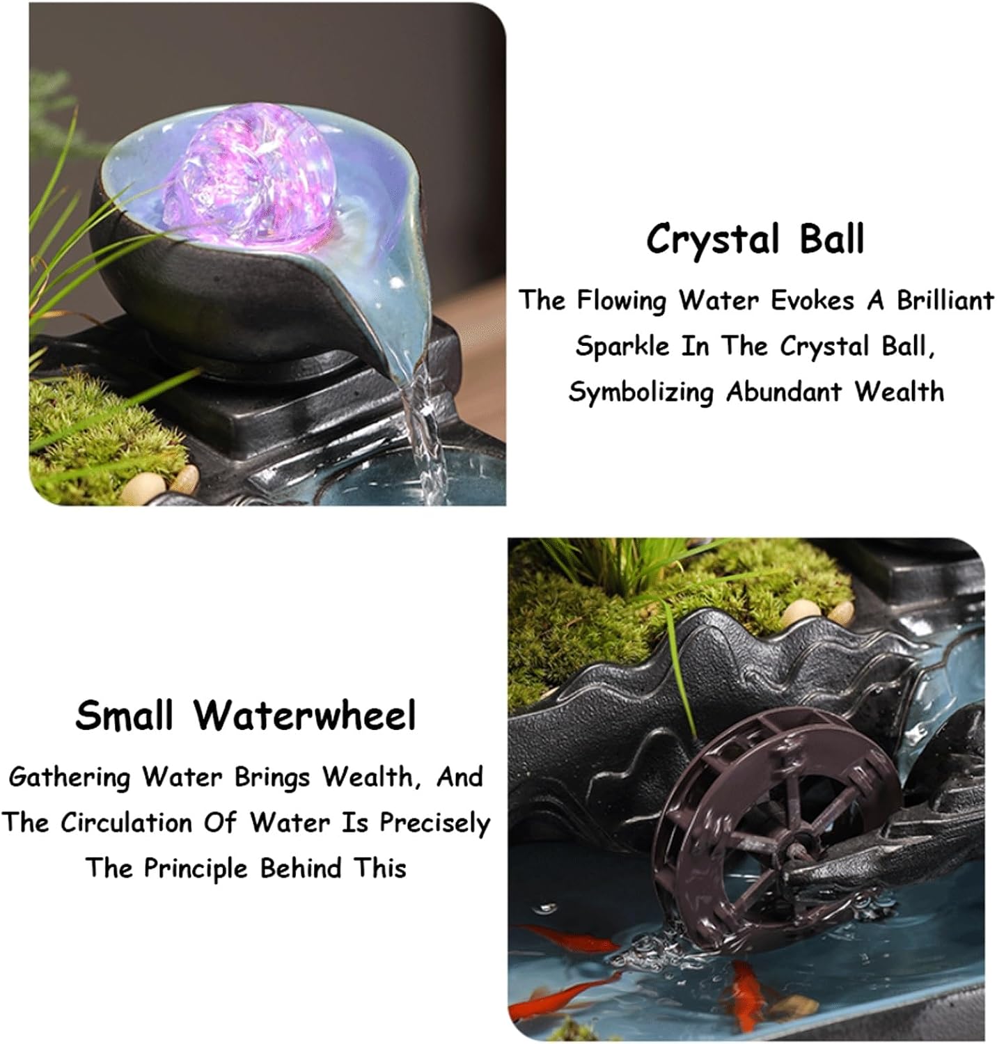 Ceramic Tabletop Fountain Relaxing Indoor Water Fountain w/Crystal Ball & Atomizer Small Fish Tank Water Feature for Desk