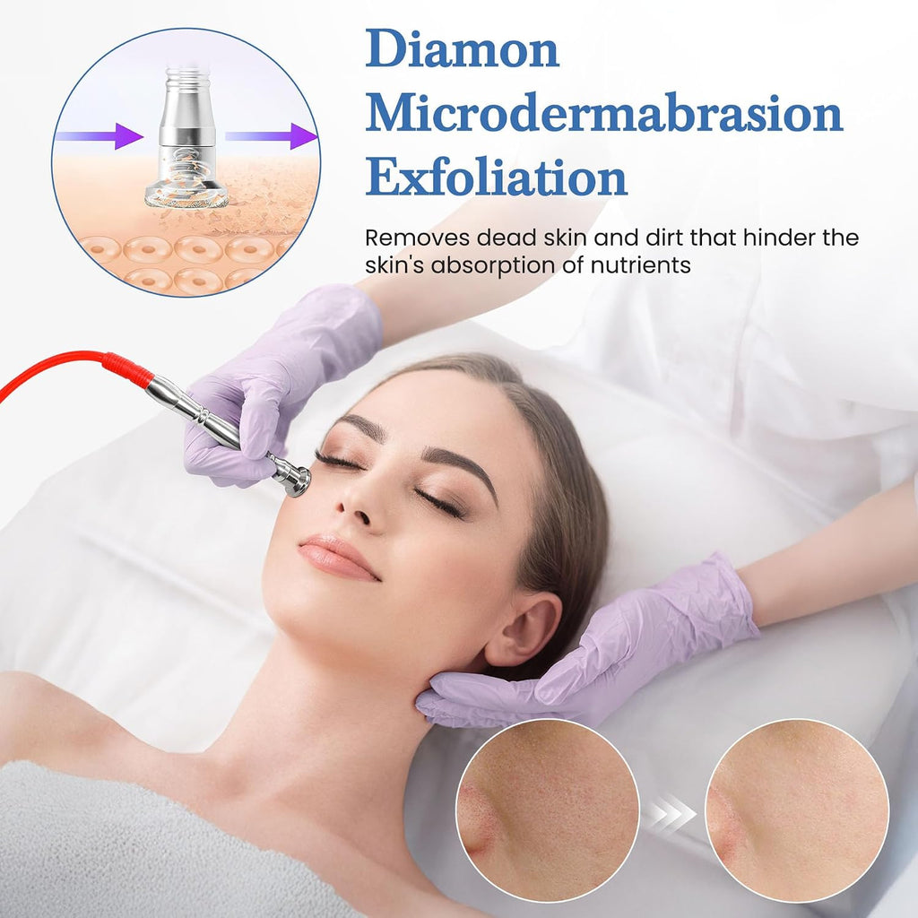 UNOISETION 3-in-1 Diamond Microdermabrasion Machine, 65-68cmHg Suction Power Professional Dermabrasion Machine for Beauty Salon Esthetician, 12 Replaceable Tips, Suitable for All Skin Types
