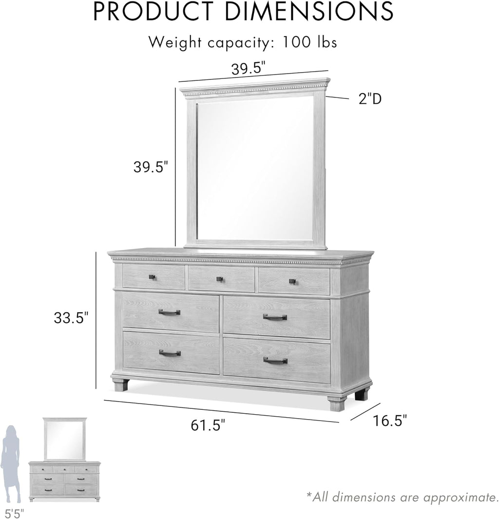 Furniture of America Deborah Modern Solid Wood 5-Piece Bedroom Set with Fabric Headboard, Dentil Molding, Black Square Knob, Felt-Lined Top Drawers, Box Spring Needed, King, Weathered Gray