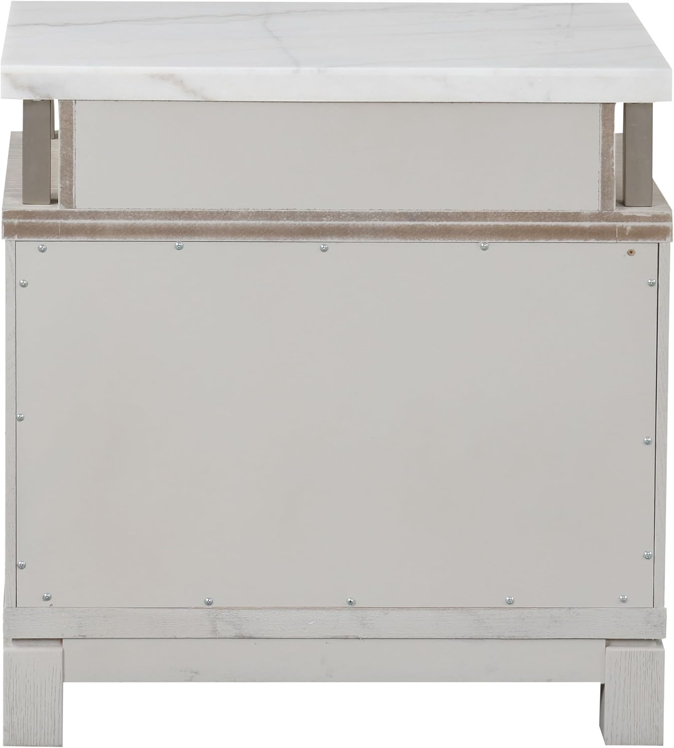 Furniture of America Bailer Modern Solid Wood 5-Piece Bedroom Set with LED on Headboard, Stainless Steal Posts and Marble Top on Nightstand, Box Spring Needed, King, Weathered Gray