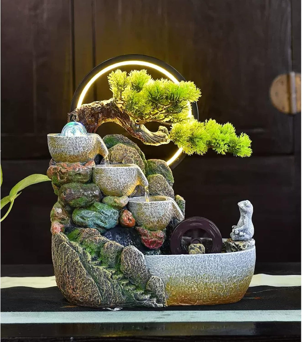 Tabletop Fountain Indoor Relaxation Desktop Fountain Waterfall, Zen Meditation Feature with Pump and Water Mist, Illuminated for Home Office Bedroom Desk Décoration(Medium)