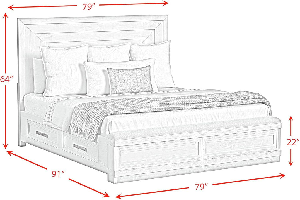 Picket House Furnishings Rhiannon King Storage 5PC Bedroom Set in Antique White