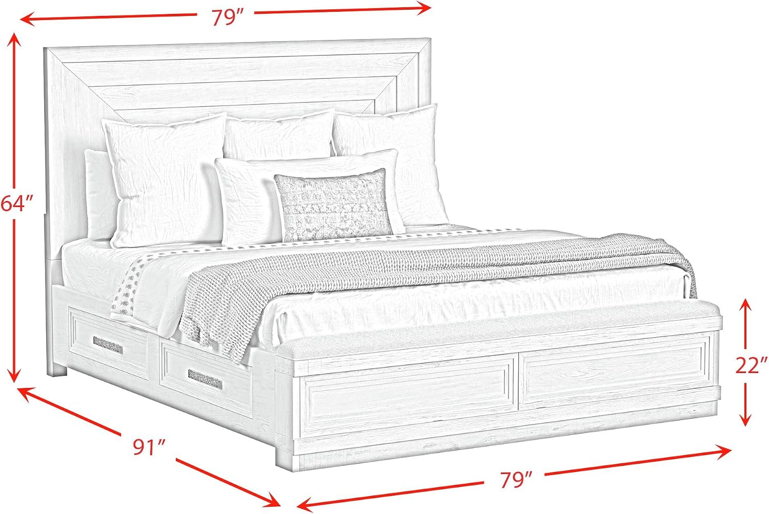 Picket House Furnishings Rhiannon King Storage 5PC Bedroom Set in Antique White