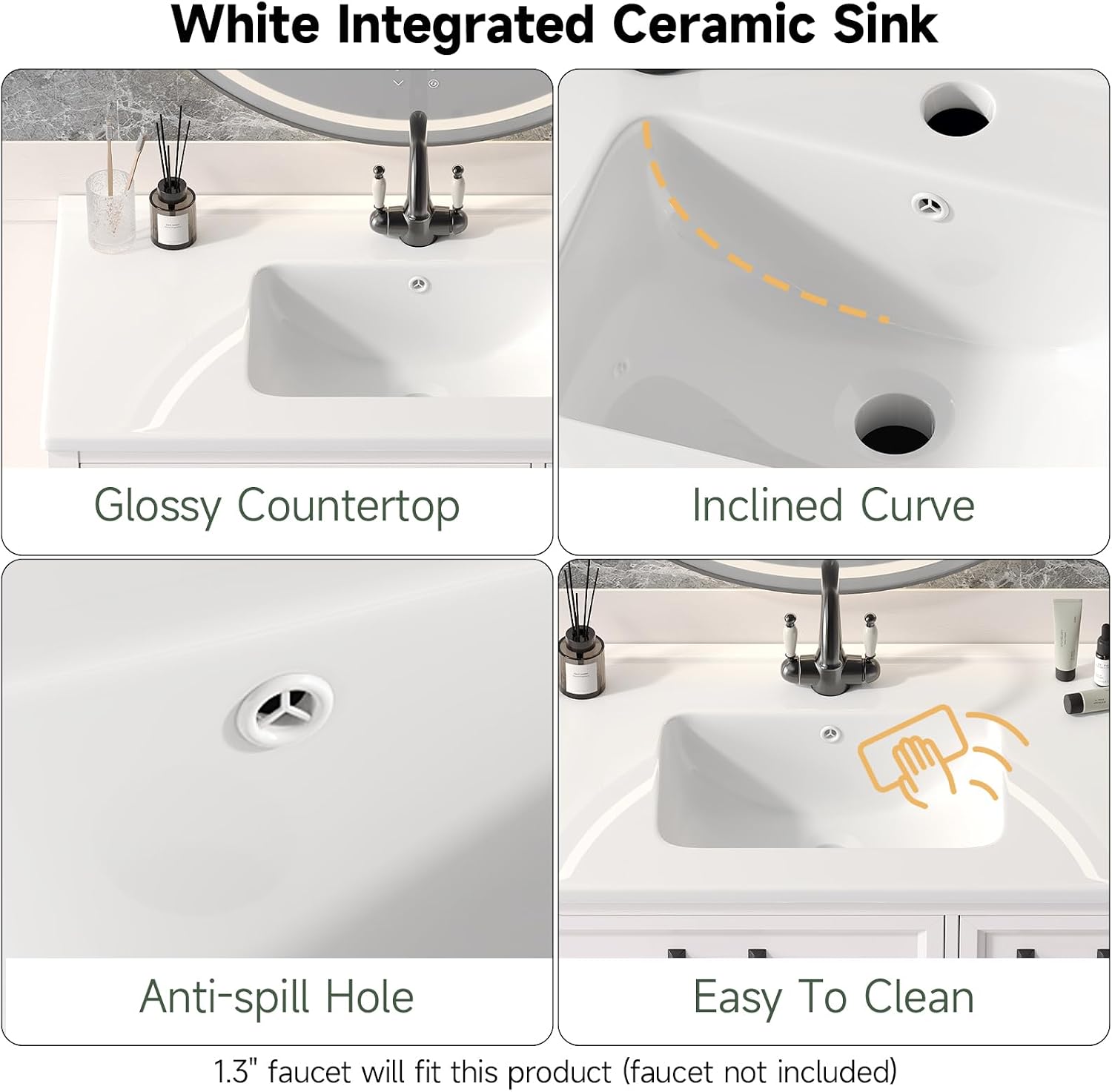 ONBRILL 36' Luxurious Bathroom Vanity with Ceramic Sink, Modern Freestanding Bathroom Single Sink Vanities Cabinet with 2 Soft Closing Doors & 2 Drawers, Adjustable Shelf & Paint Surface (White)