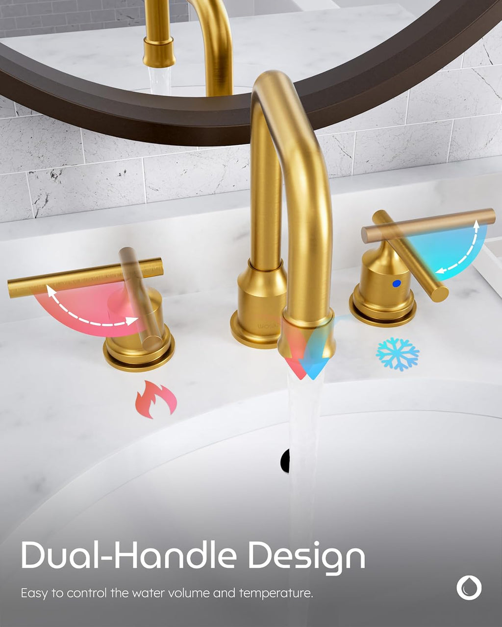 Brushed Gold Bathroom Faucet Set: WOWOW Widespread Bathroom Sink Faucet 3 Hole with Pop-up Drain and Supply Lines, 8 Inch Vanity Taps 3 Pieces Basin Tap 2 Handle Modern (Set of 2)