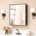 Keonjinn 24' x 26' Black Medicine Cabinets with Mirror, Fully Assembled, Recessed or Wall-Mounted Bathroom Medicine Cabinet, Aluminum Alloy Framed, Single Door Metal Bathroom Mirror with Storage