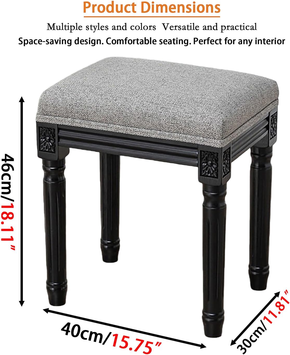 Upholstered Vanity Stool with Carved Dressing Makeup Bench with Solid Wood Legs Multi-Functional and Comfy Retro Bench Piano Seat for Bedroom, Bathroom, Vanity Table,Leopard Print