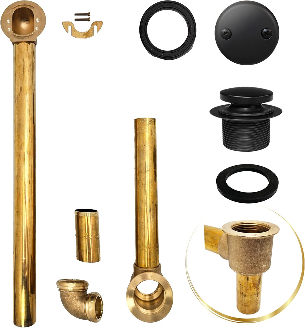 Westbrass 7931817-DC-62 22' Direct Connect 17 Gauge Brass Waste and Overflow with Tip-Toe Drain Trim, Matte Black