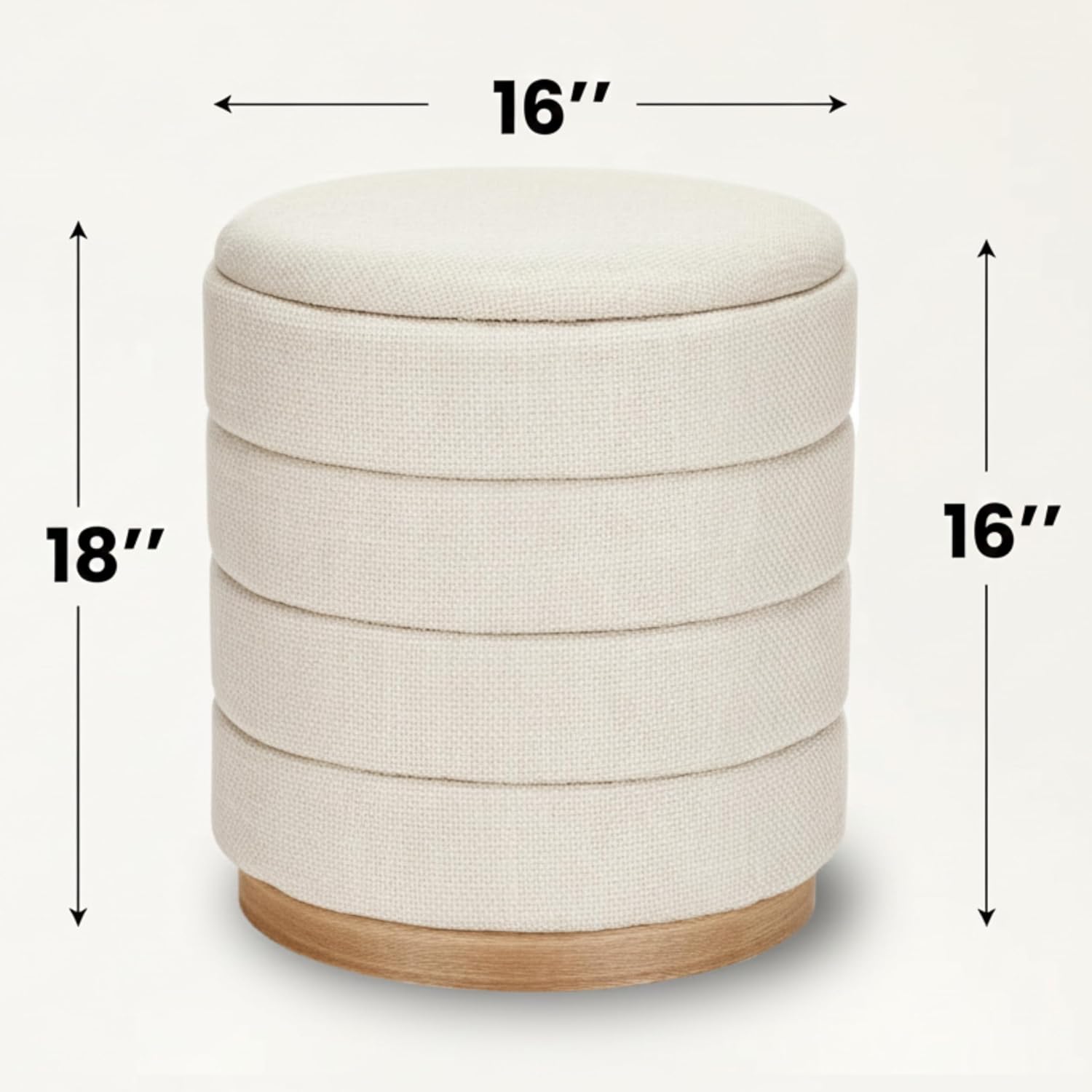 Round Storage Ottoman, Small Linen Upholstery Footrest Still with Foam Padded Seat for Living Room Bedroom, Beige