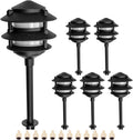 Lumina Lighting® Low Voltage Landscape Lighting Cast-Aluminum Pagoda Path and Area Light Warm White 4W G4 LED Bulb and ABS Ground Stake Included for Yard Walkway Lawn PAL0103-BkLED6 (Black,6-Pack)