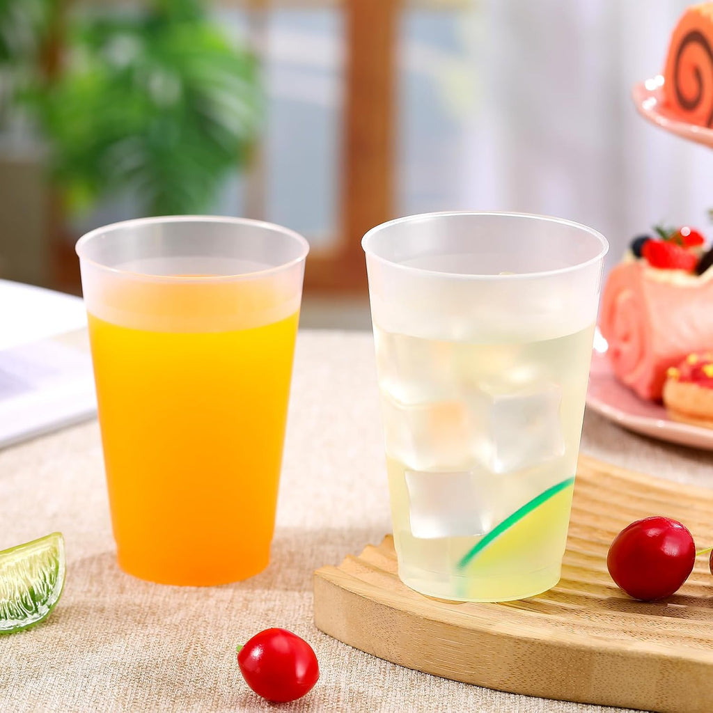 Jingmore 500 Pcs Frosted Plastic Cups Bulk - 12 oz Disposable Clear Drinking Frosted Cups for Stadium Events Home, Party, Birthday Supplies